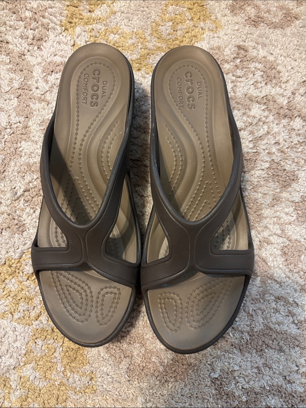 CROCS Women's Brown/Taupe Dual Comfort Slide Sandals